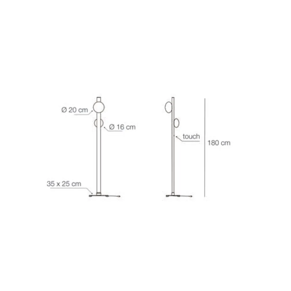 Alma gulvlampe i aluminium og hvid mundblæst glaslampe Viadurini