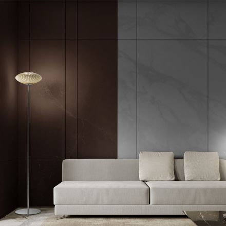 Ribbet og håndblæst venetiansk glasgulvlampe - Dafne Viadurini