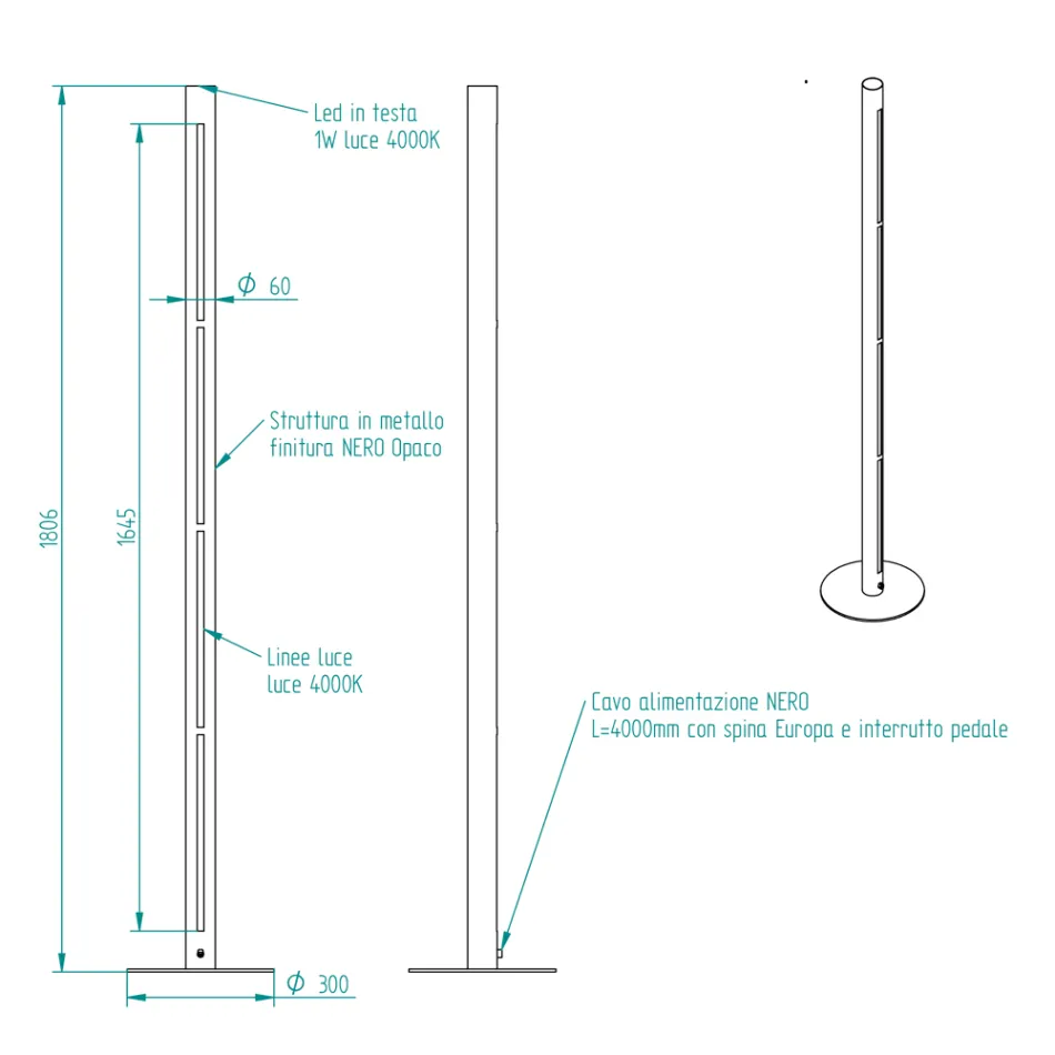 Moderne gulvlampe i metal med dobbelt belysning Made in Italy - Roman Viadurini