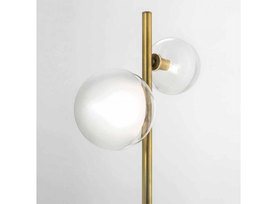 Stue gulvlampe med 2 lys i natur messing og glas - Molecola af Il Fanale Viadurini