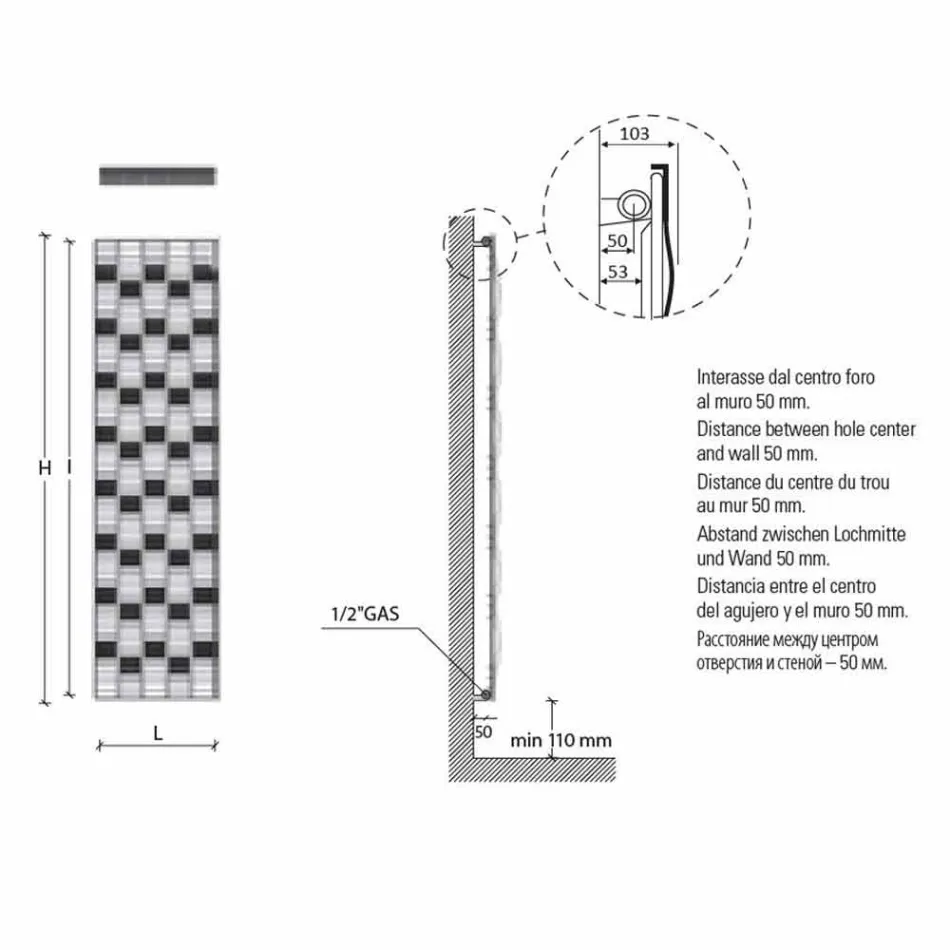Lodret design 5 bar stål strålingsplade op til 1003 watt - flod Viadurini