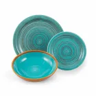 Farvede og moderne plader 18 stykker i stentøj komplet bordservice - Egadi Viadurini