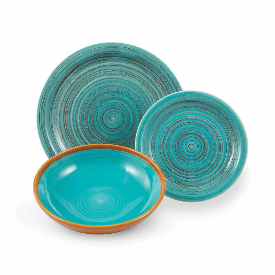 Farvede og moderne plader 18 stykker i stentøj komplet bordservice - Egadi Viadurini