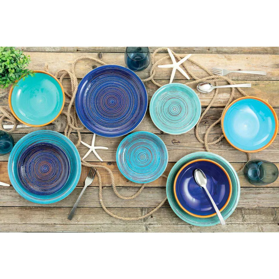 Farvede og moderne plader 18 stykker i stentøj komplet bordservice - Egadi Viadurini
