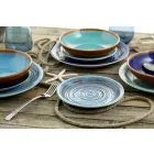 Farvede og moderne plader 18 stykker i stentøj komplet bordservice - Egadi Viadurini