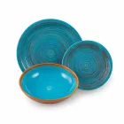 Farvede og moderne plader 18 stykker i stentøj komplet bordservice - Egadi Viadurini