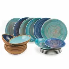 Farvede og moderne plader 18 stykker i stentøj komplet bordservice - Egadi Viadurini