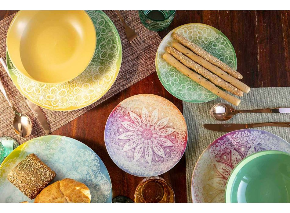Farvede retter i porcelæn og porcelæn 18 stykker serveringsbord - Ipanema Viadurini