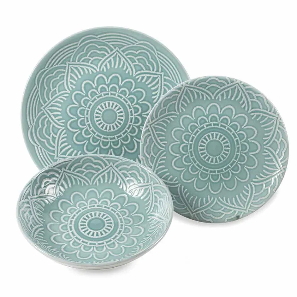 Moderne farvede plader 18 stk komplette bordservice i Gres - Creta Viadurini