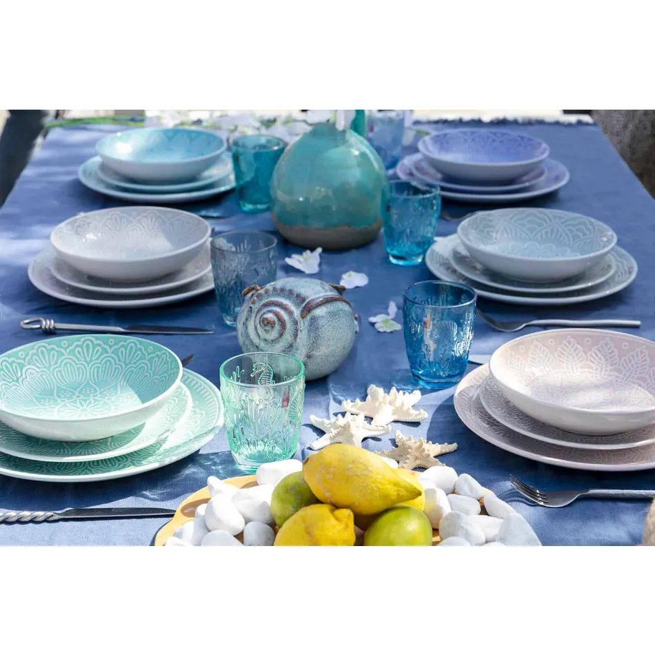 Moderne farvede plader 18 stykker komplet bordservice i Gres - Creta Viadurini