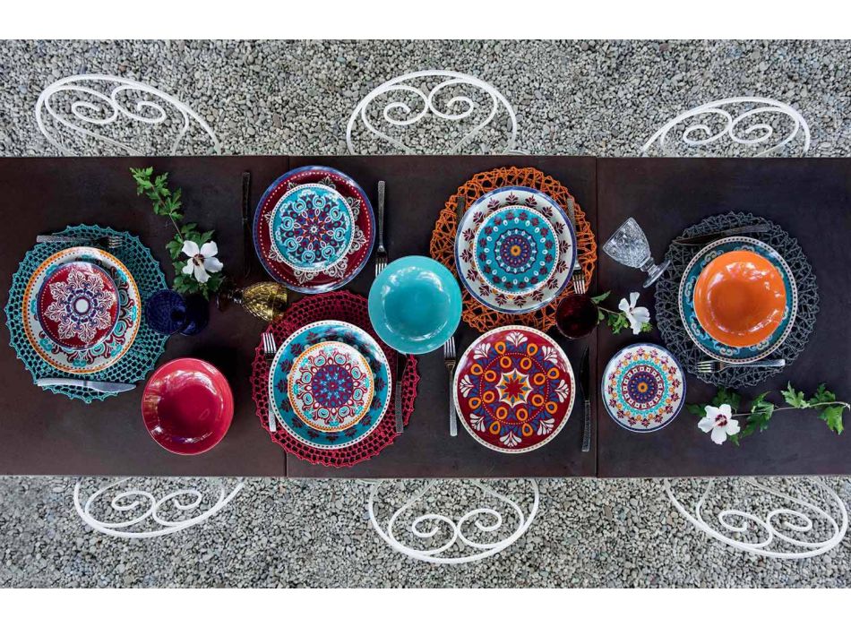 Etniske retter 18 stykker farvet porcelæn og stentøjsserviceservice - Persien Viadurini