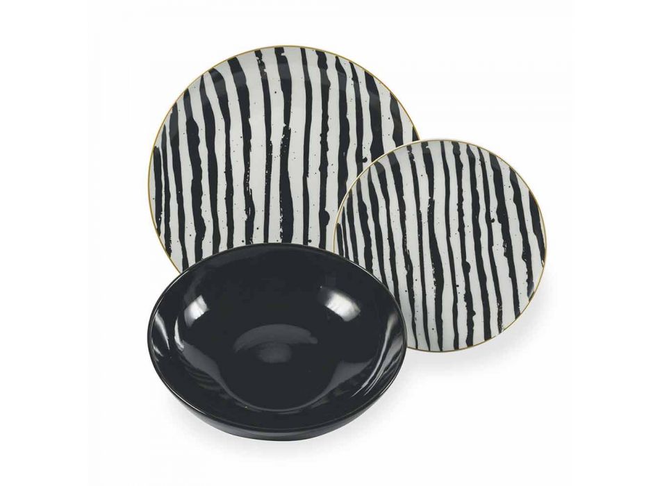 Porcelæn og sorte stentøjsplader Komplet bordservice 18 stykker - Tribu Viadurini