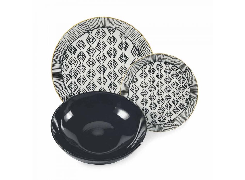 Porcelæn og sorte stentøjsplader Komplet bordservice 18 stykker - Tribu Viadurini