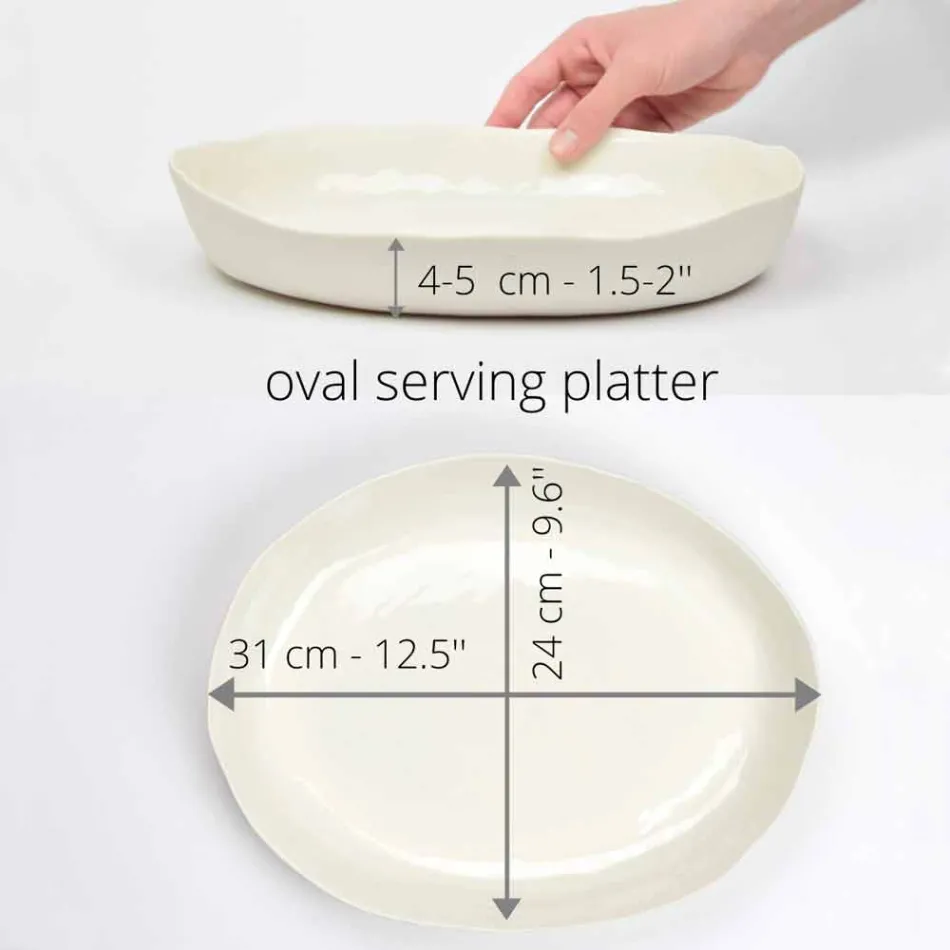 Luksus design hvid porcelæn oval serveringsplade - Arcimaesta Viadurini
