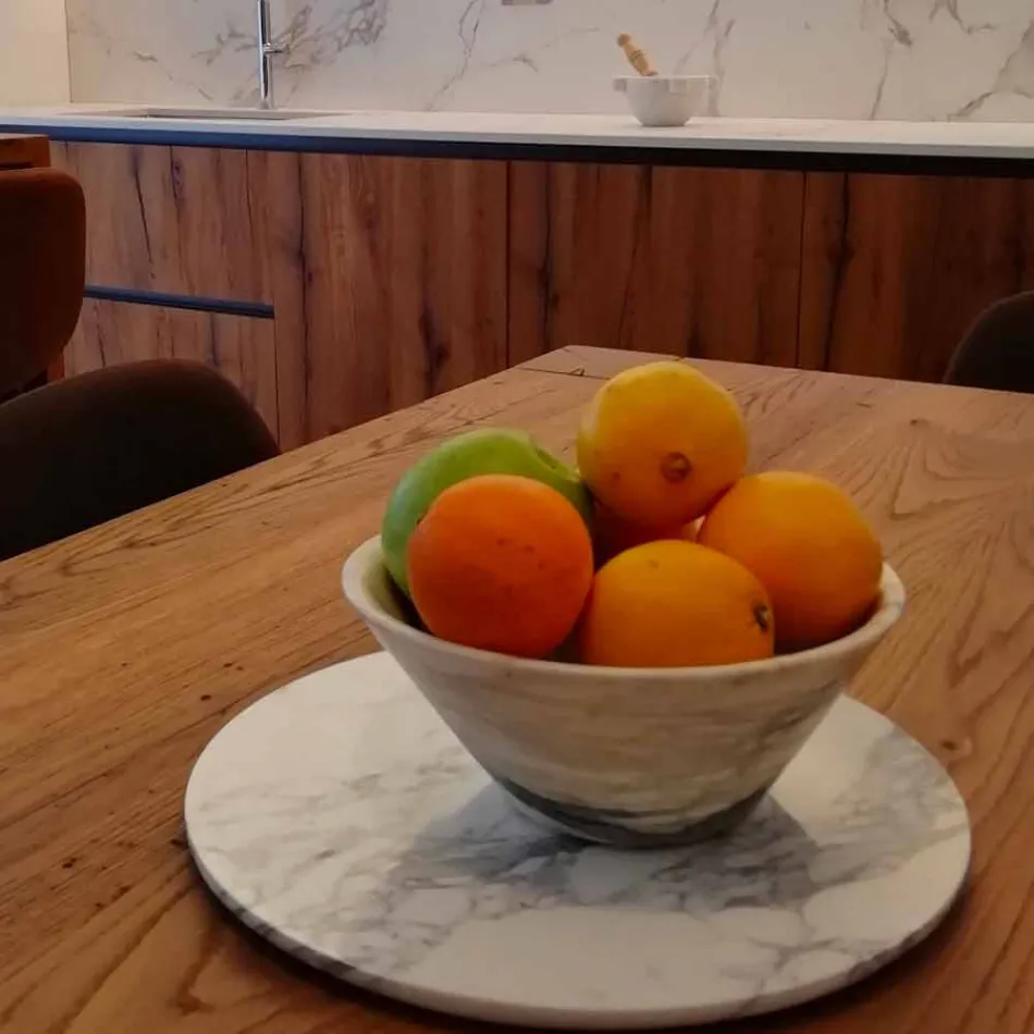 Rund serveringsplade i hvid Carrara marmor fremstillet i Italien - Kamil Viadurini