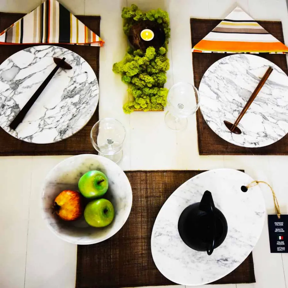 Rund serveringsplade i hvid Carrara marmor fremstillet i Italien - Kamil Viadurini