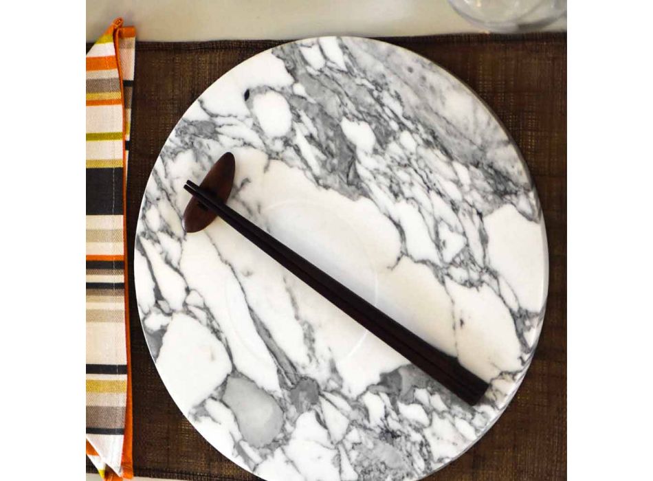 Rund serveringsplade i hvid Carrara marmor fremstillet i Italien - Kamil Viadurini