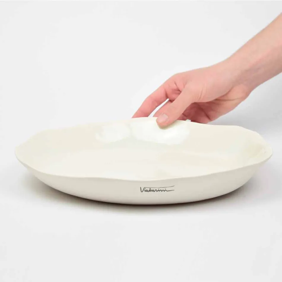 Italiensk luksus hvid porcelæn rund serveringsplade - Arcimaesta Viadurini