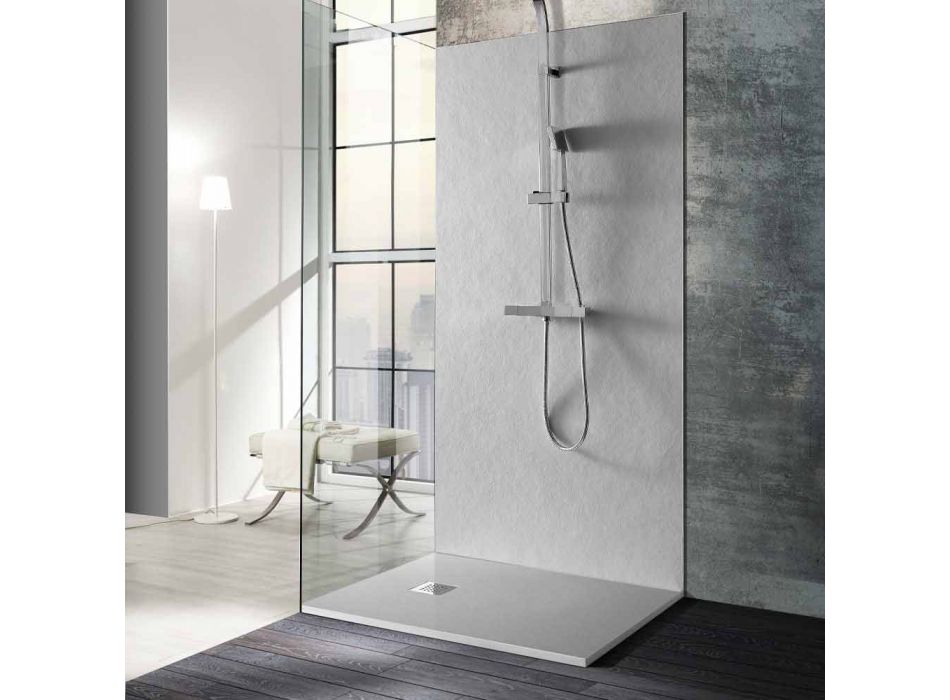 120x90 brusebad i stenharpiks med stålrist - Domio Viadurini