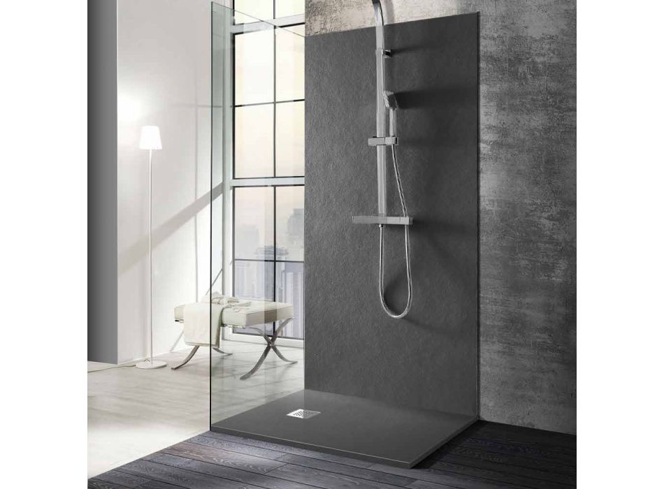120x90 brusebad i stenharpiks med stålrist - Domio Viadurini