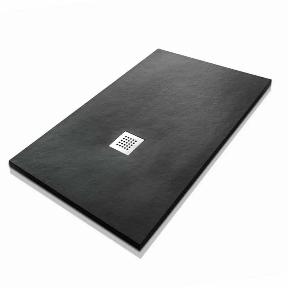 Brusebad 140x70 i steneffektharpiks med stålrist - Domio Viadurini