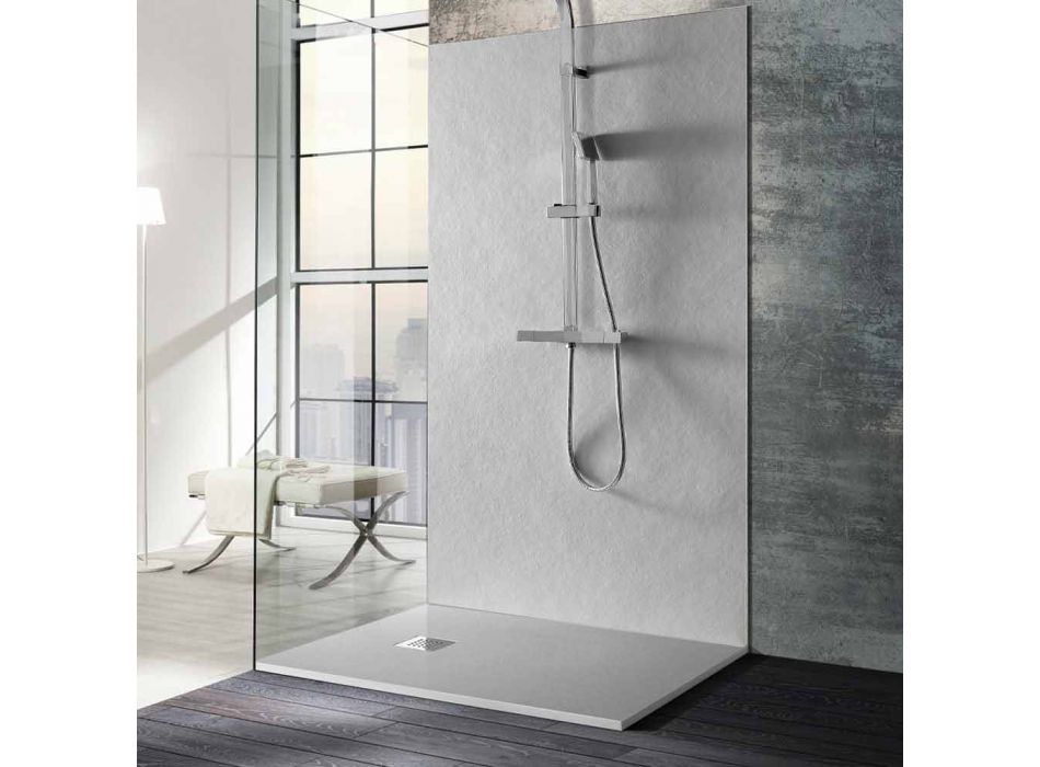 Rektangulært brusebad 140x80 i harpiks med stålgitter - Domio Viadurini