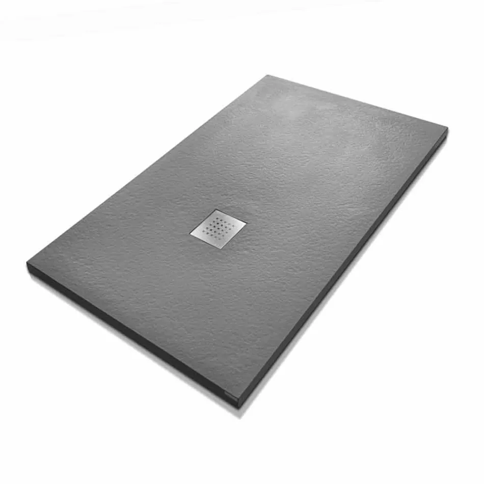 Rektangulært brusebad 140x90 i harpiks steneffektfinish - Domio Viadurini