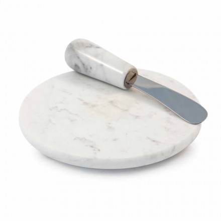 Tallerken til smør med kniv i hvid Carrara-marmor fremstillet i Italien - Donni Viadurini