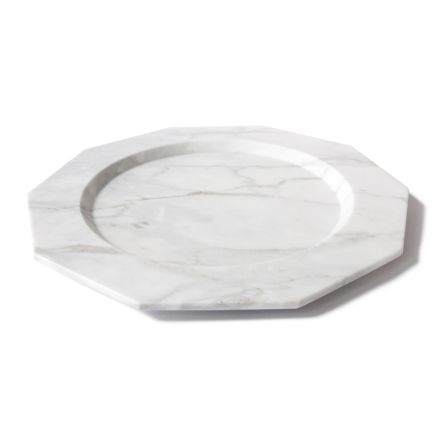 Stor middagstallerken i satin Arabescato-marmor af italiensk design - Rhodium Viadurini