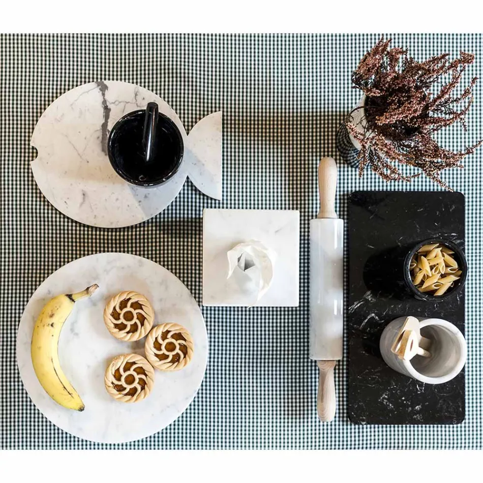 Lille morter med stød i hvid Carrara-marmor fremstillet i Italien - Mirel Viadurini