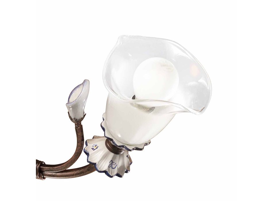 3 lys Artisan Blomsterloftslampe i glas, jern og keramik - Vicenza