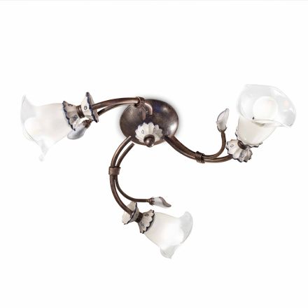 3 lys Artisan Blomsterloftslampe i glas, jern og keramik - Vicenza Viadurini