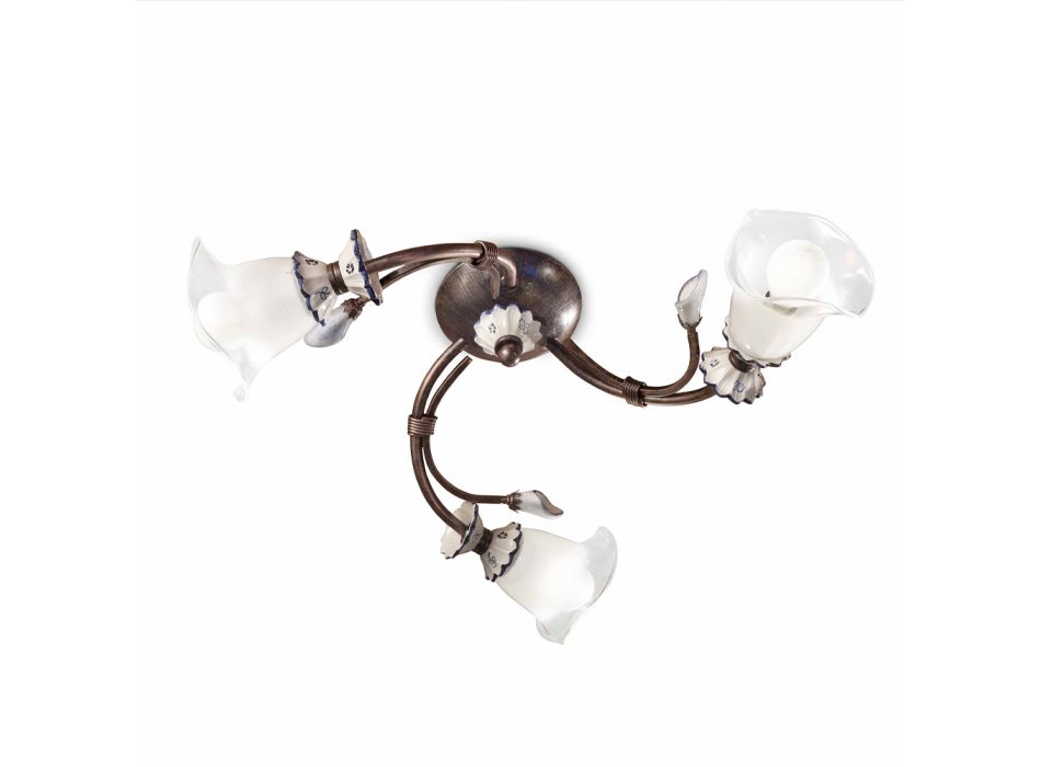 3 lys Artisan Blomsterloftslampe i glas, jern og keramik - Vicenza Viadurini