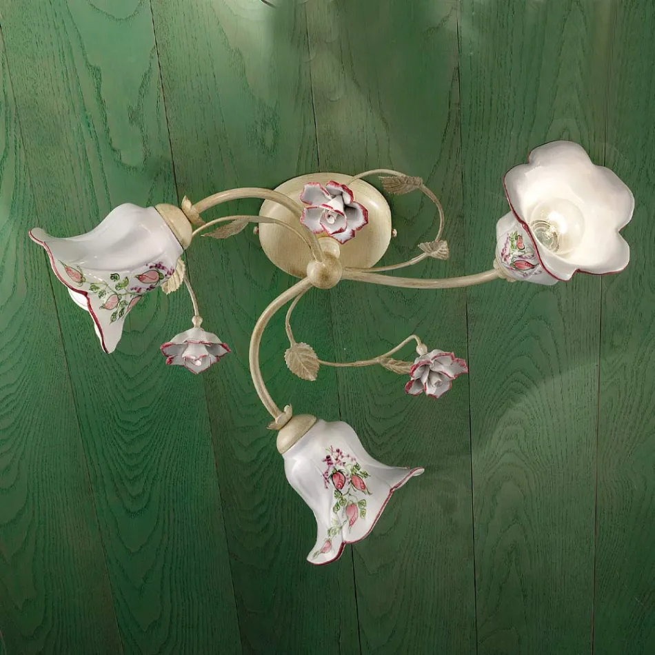 Loftslampe 3 lys Metal og keramik Håndmalet rød tråd - Pisa Viadurini