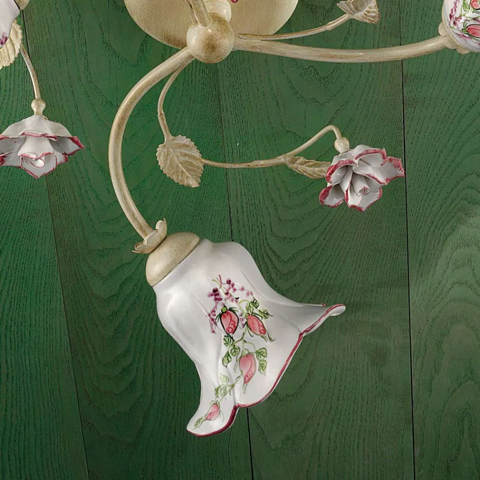 Loftslampe 3 lys Metal og keramik Håndmalet rød tråd - Pisa Viadurini