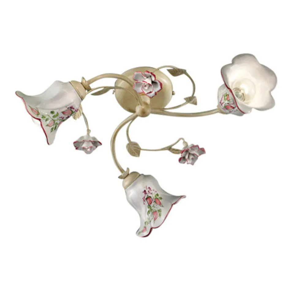 Loftslampe 3 lys Metal og keramik Håndmalet rød tråd - Pisa Viadurini