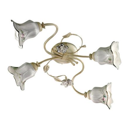 4 lys loftslampe i metal og keramik med håndmalede roser - Pisa Viadurini