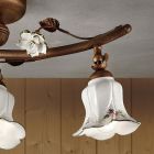 Artisan Ceramic 3-Light Loftslampe med Rose Dekoration - Pisa Viadurini