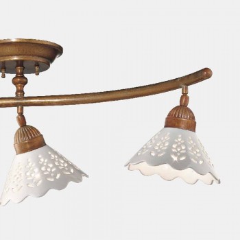 3 lys loftslampe i messing og perforeret keramik - Fiordipizzo af Il Fanale