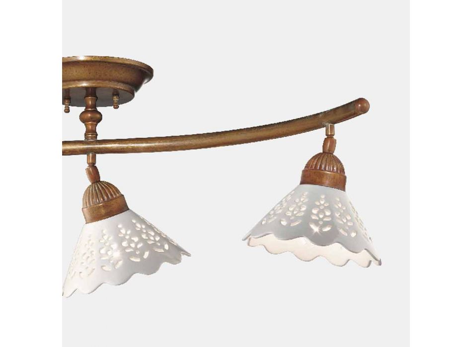 3 lys loftslampe i messing og perforeret keramik - Fiordipizzo af Il Fanale Viadurini