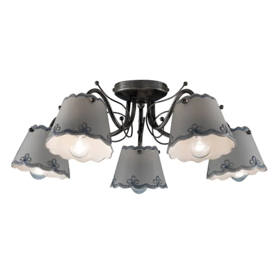 Loftslampe med 3 eller 5 lys i håndmalet broderieffekt Keramik - Ravenna Viadurini