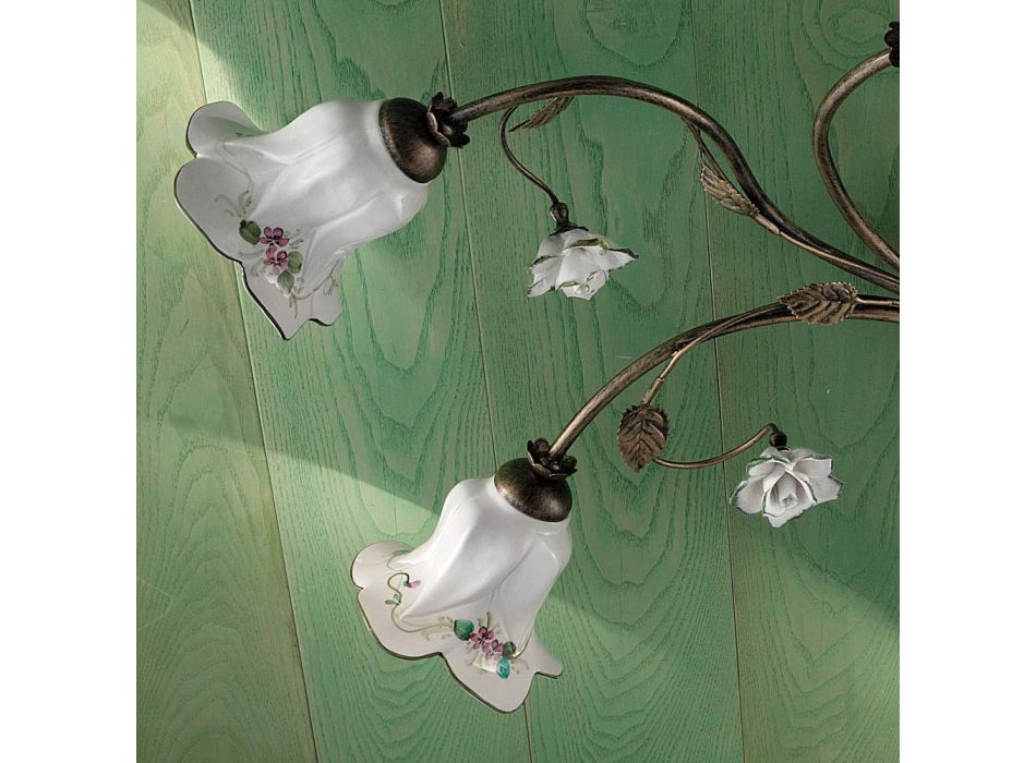 6 lys loftslampe i håndværker keramik med dekorerede roser - Pisa Viadurini