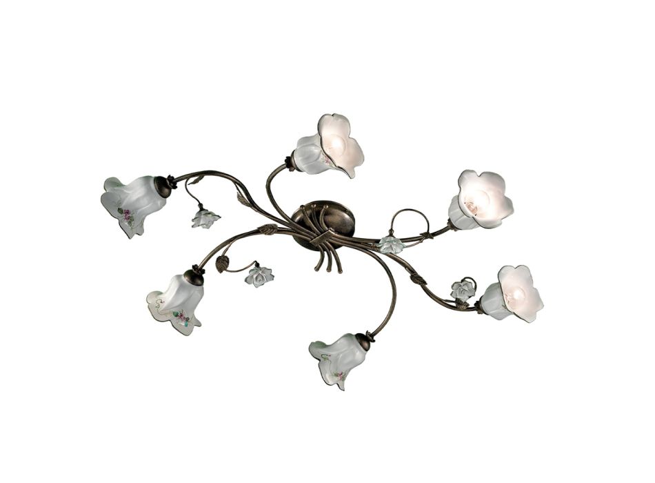 6 lys loftslampe i håndværker keramik med dekorerede roser - Pisa Viadurini