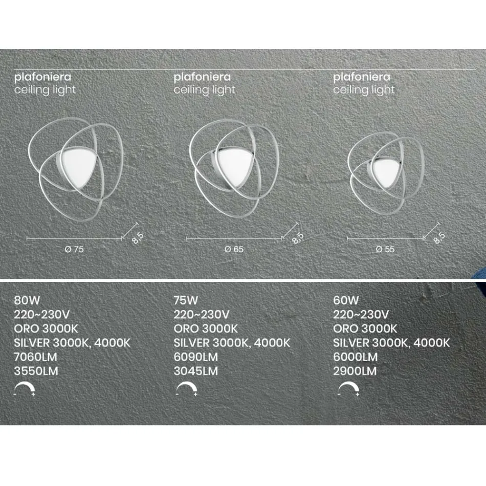 Loftslampe LED væglampe i guld eller sølv finish Metal - Rosella Viadurini