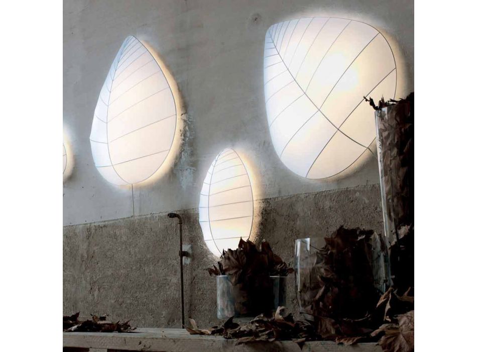 Væglampe i metal og hvidt lycra design i 3 dimensioner - løv Viadurini