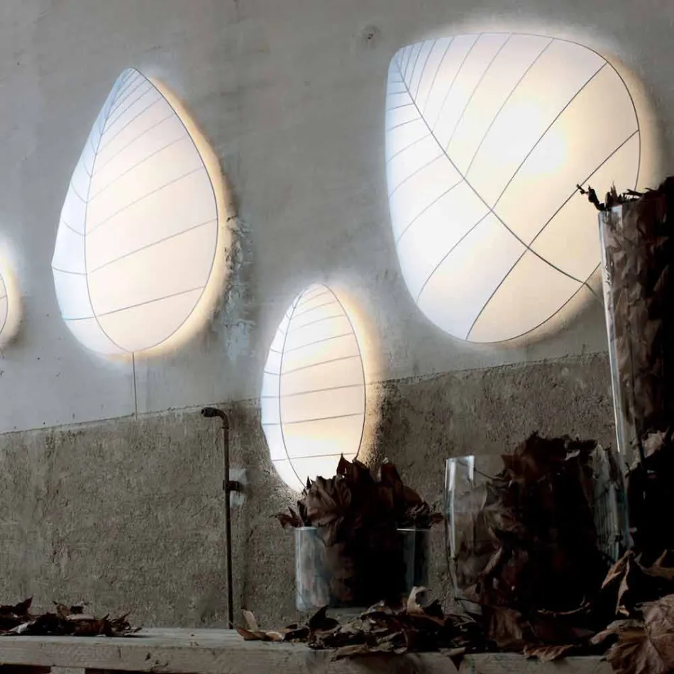 Væglampe i metal og hvidt lycra design i 3 dimensioner - løv Viadurini