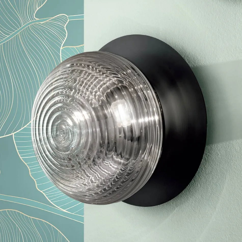 Væglampe i blæst glas med metalstruktur - Svale Viadurini