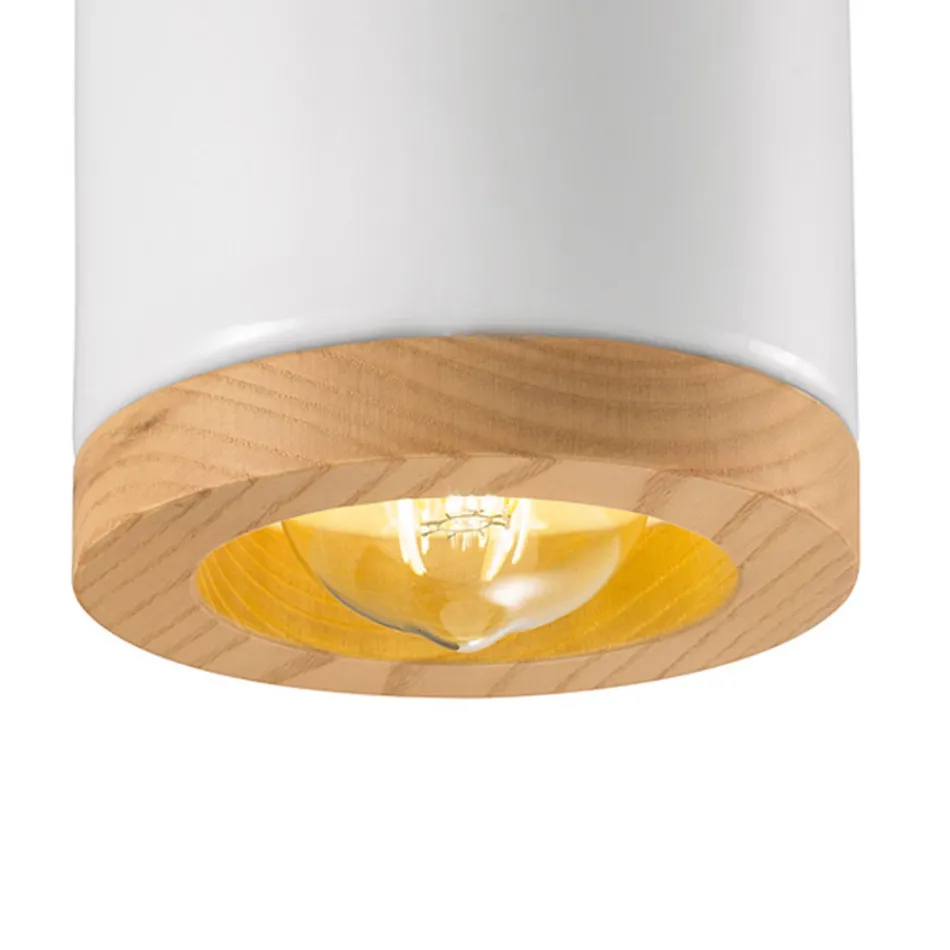 Nordic Style Artisan Træ og Keramik Loftslampe - Nateca Viadurini