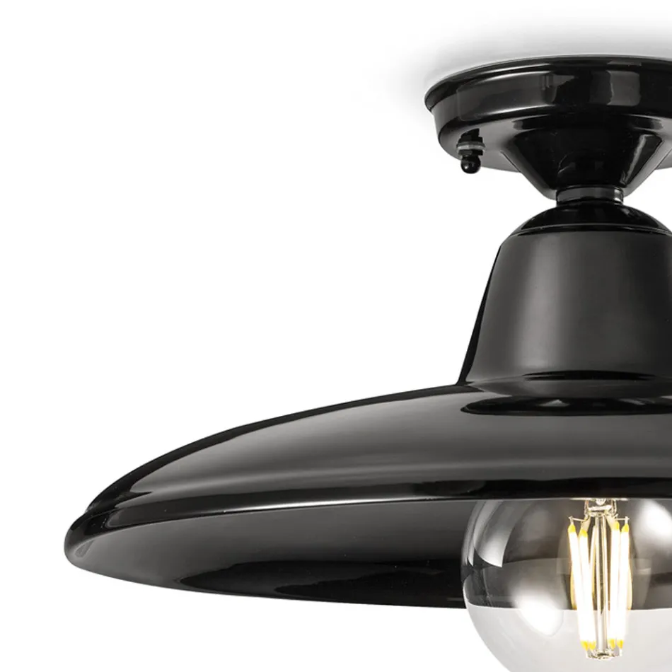 Industrielt vintage design sort keramik og jern loftslampe - Bew Viadurini