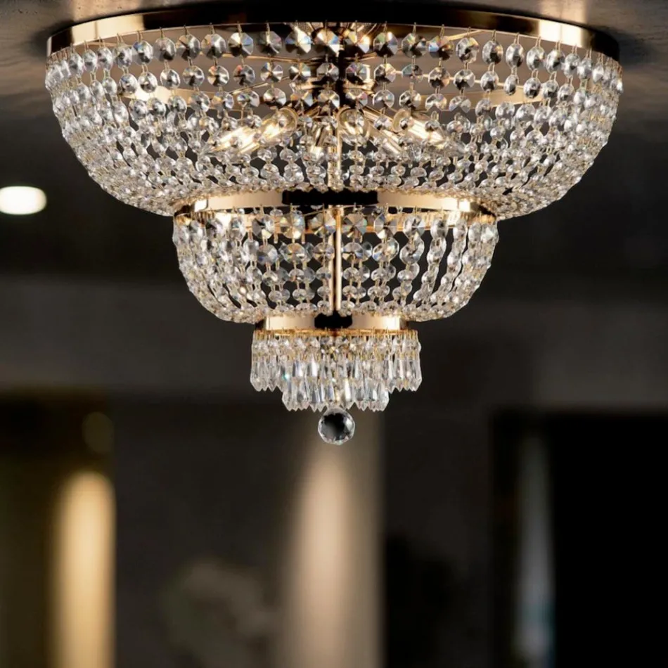 Gylden loftslampe i jern med rhinsten, fremstillet i Italien - Østrig Viadurini